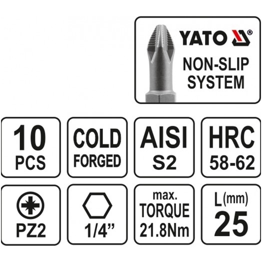 Antgalis PZ2 x 25mm 10vnt. Yato 2