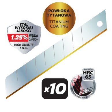Ašmenys su titano danga 18 mm (10 vnt.) M9043 Ašmenys su titano danga 18 mm (10 vnt.) M9043