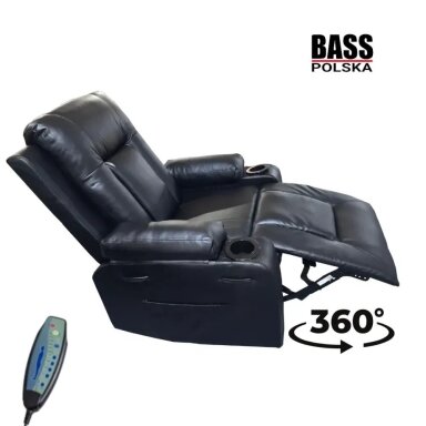 Atlošiamas juodas masažinis fotelis su 360° pasukimu Bass Polska
