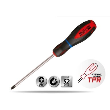 Atsuktuvas kryžminis Philips PH2x125mm,plienasS2, dviejų medžiagų rankena