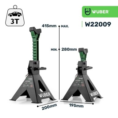 Automobilių atramos 3T 2vnt. su gumom 280 - 415 mm Wuber W22009 Automobilių atramos 3T 2vnt. su gumom 280 - 415 mm Wuber W22009