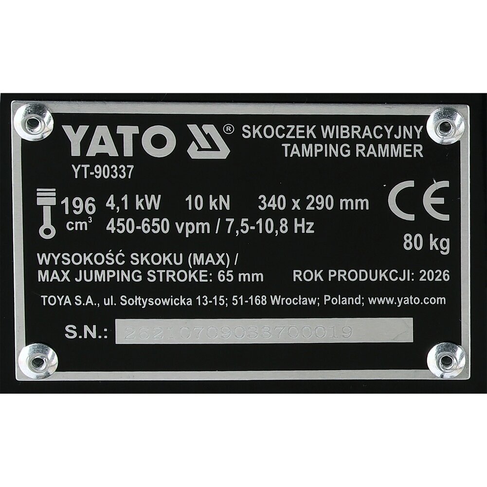 Benzininis grunto tankintuvas (vibroplūktuvas) 4,1 kW | Loncin LC168F-2H | 10 kN YATO 14 Benzininis grunto tankintuvas (vibroplūktuvas) 4,1 kW | Loncin LC168F-2H | 10 kN YATO 14