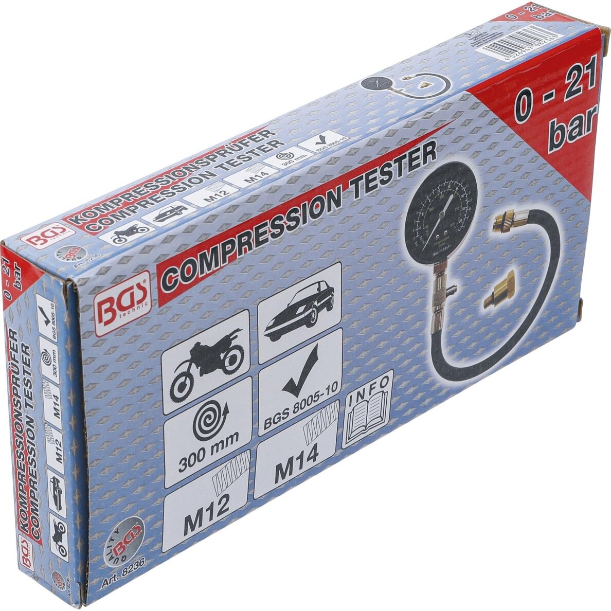 Benzininis kompresijos matuoklis | M12 + M14 BGS 3 Benzininis kompresijos matuoklis | M12 + M14 BGS 3