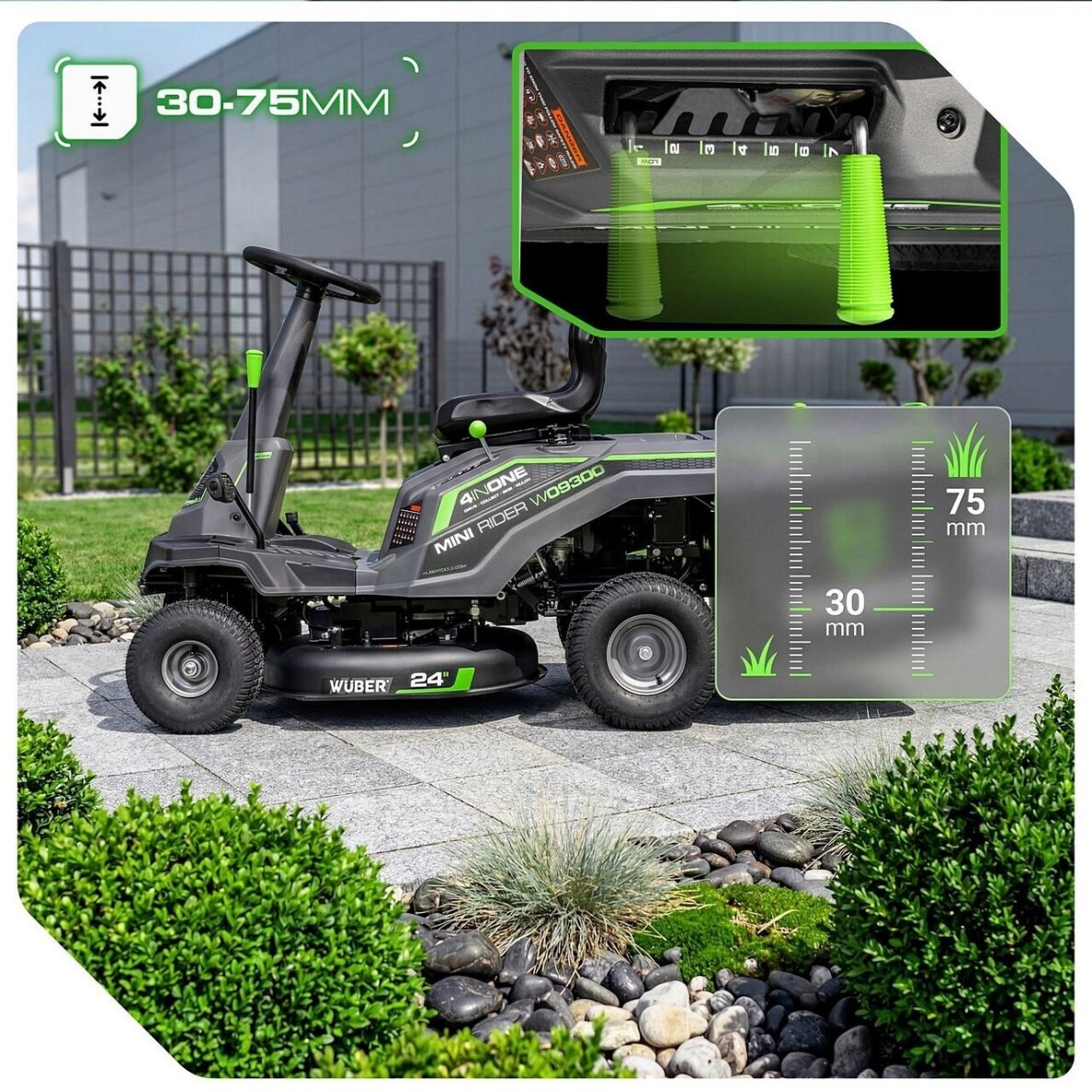 Benzininis sodo traktoriukas WUBER W09300 | 61 cm | 224 cm³ | 4,5 kW su surinkimu 1 Benzininis sodo traktoriukas WUBER W09300 | 61 cm | 224 cm³ | 4,5 kW su surinkimu 1