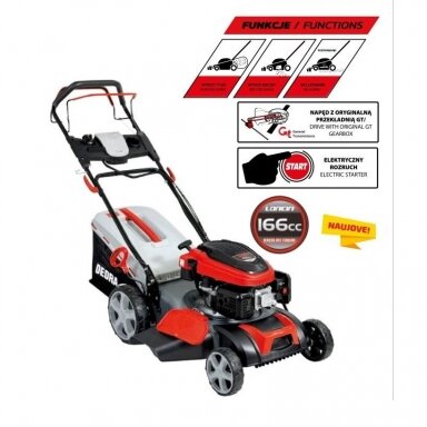 Benzininė vejapjovė su elektriniu starteriu, Loncin 166cc variklis 2.9kW, 46cm DEDRA DED8724-46LSE Benzininė vejapjovė su elektriniu starteriu, Loncin 166cc variklis 2.9kW, 46cm DEDRA DED8724-46LSE