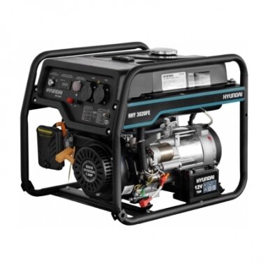 Benzininis elektros generatorius Hyundai 3,1kW/2,8kW su elektriniu starteriu HHY 3020FE Benzininis elektros generatorius Hyundai 3,1kW/2,8kW su elektriniu starteriu HHY 3020FE