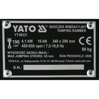 Benzininis grunto tankintuvas (vibroplūktuvas) 4,1 kW | Loncin LC168F-2H | 10 kN YATO 14 Benzininis grunto tankintuvas (vibroplūktuvas) 4,1 kW | Loncin LC168F-2H | 10 kN YATO 14