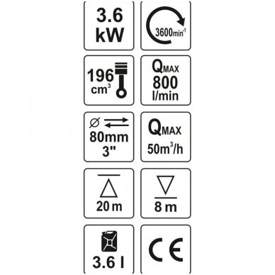 Benzininis vandens siurblys 3", 3,6kW YATO (Motopompa) 4 Benzininis vandens siurblys 3", 3,6kW YATO (Motopompa) 4