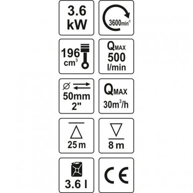 Benzininis vandens siurblys 2", 3,6kW YATO (Motopompa) 3 Benzininis vandens siurblys 2", 3,6kW YATO (Motopompa) 3