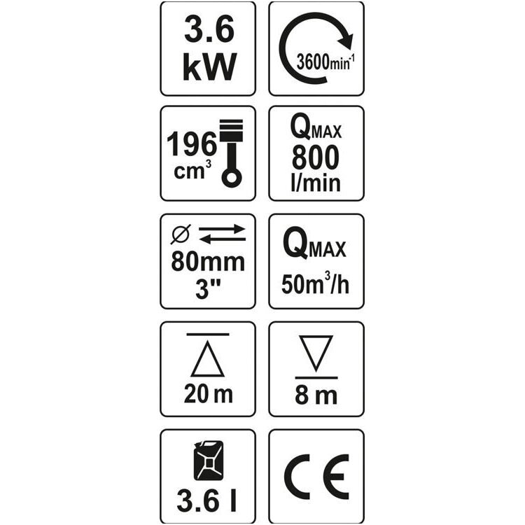 Benzininis vandens siurblys 3", 3,6kW YATO (Motopompa) 4 Benzininis vandens siurblys 3", 3,6kW YATO (Motopompa) 4