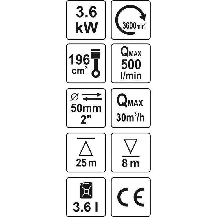 Benzininis vandens siurblys 2", 3,6kW YATO (Motopompa) 3 Benzininis vandens siurblys 2", 3,6kW YATO (Motopompa) 3