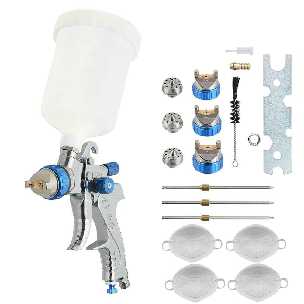 Dažymo pistoletas su aksesuarais HVLP 600 cm³ Ø 1.4 mm / Ø 1.7 mm / Ø 2.0 mm Dažymo pistoletas su aksesuarais HVLP 600 cm³ Ø 1.4 mm / Ø 1.7 mm / Ø 2.0 mm