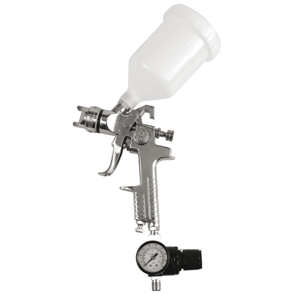 Dažymo pistoletas su manometru, oro srauto reguliatoriumi HVLP, 600ml Ø1.4mm Dažymo pistoletas su manometru, oro srauto reguliatoriumi HVLP, 600ml Ø1.4mm