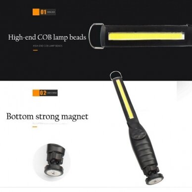 Darbo lempa COB-LED, itin plokščia, magnetinė, daug padėčių USB CSW581 9 Darbo lempa COB-LED, itin plokščia, magnetinė, daug padėčių USB CSW581 9