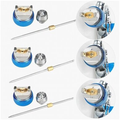 Dažymo pistoletas su aksesuarais HVLP 600 cm³ Ø 1.4 mm / Ø 1.7 mm / Ø 2.0 mm 2 Dažymo pistoletas su aksesuarais HVLP 600 cm³ Ø 1.4 mm / Ø 1.7 mm / Ø 2.0 mm 2