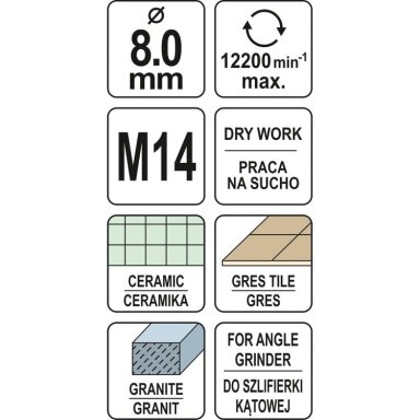 Deimantinė karūnėlė kampiniam šlifuokliui M14, 6-68mm Deimantinė karūnėlė kampiniam šlifuokliui M14, 6-68mm
