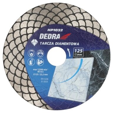 Deimantinis diskas pjovimui ir šlifavimui (sausas / šlapias) 125 mm DEDRA H1032 Deimantinis diskas pjovimui ir šlifavimui (sausas / šlapias) 125 mm DEDRA H1032