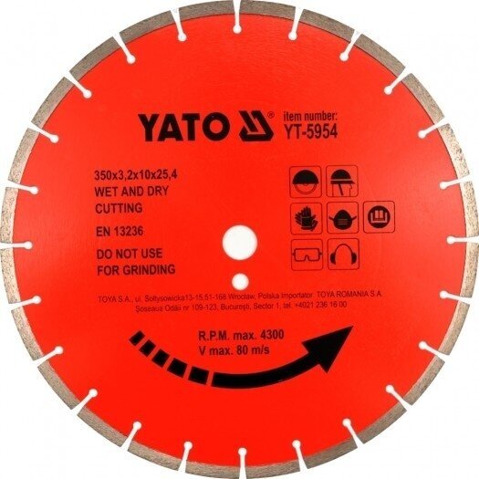 Deimantinis pjovimo diskas betonui, klinkeriui 450x25.4mm YATO YT-5956