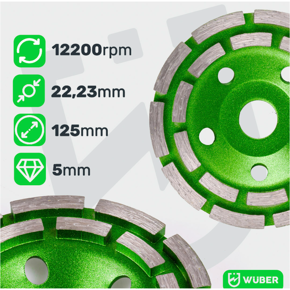 Deimantinis šlifavimo taurinis diskas dviejų eilių 125 mm M14 W17022 WUBER 1