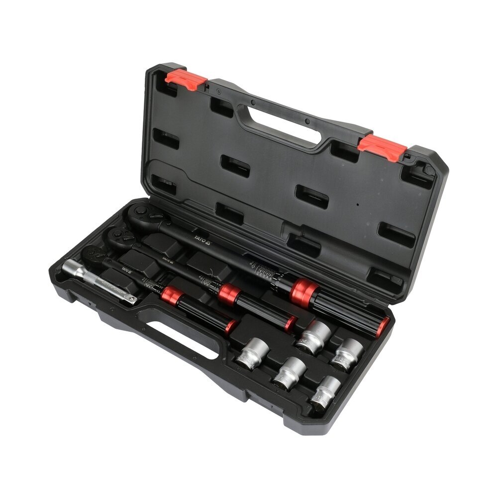 Dinamometrinių raktų 1/4", 3/8", 1/2" ir galvučių 17-24 mm rinkinys | 9 vnt YATO