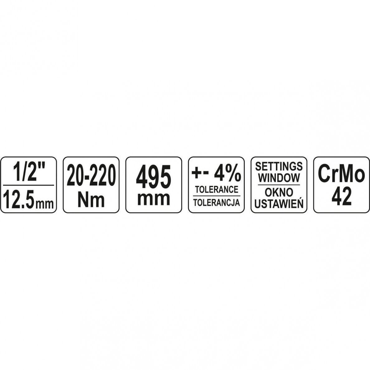Dinamometrinis raktas su skale 12,5 mm (1/2"), 20 - 220Nm YATO YT-07605 5