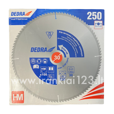 Diskinis pjūklas aliuminiui  su kietmetaliu 100d. 250x30mm DEDRA H250100