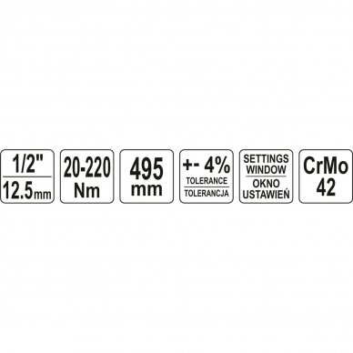 Dinamometrinis raktas su skale 12,5 mm (1/2"), 20 - 220Nm YATO YT-07605 5 Dinamometrinis raktas su skale 12,5 mm (1/2"), 20 - 220Nm YATO YT-07605 5