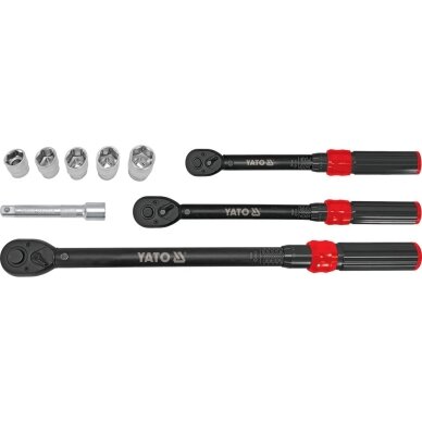 Dinamometrinių raktų 1/4", 3/8", 1/2" ir galvučių 17-24 mm rinkinys | 9 vnt YATO 6