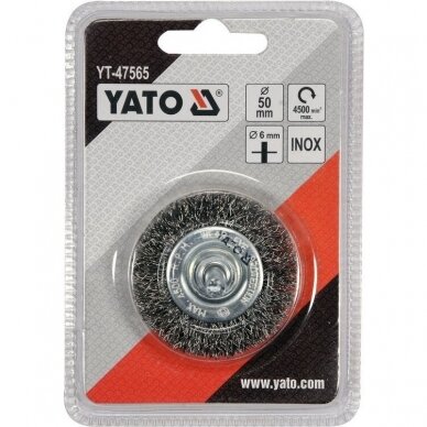 Diskinis šepetys su kotu nerūdijantis plienas INOX 50mm YATO 2 Diskinis šepetys su kotu nerūdijantis plienas INOX 50mm YATO 2