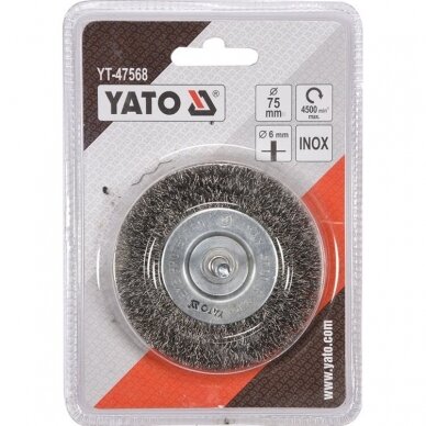 Diskinis šepetys su kotu nerūdijantis plienas INOX 75mm YATO 2 Diskinis šepetys su kotu nerūdijantis plienas INOX 75mm YATO 2