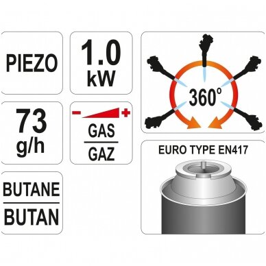 Dujinis degiklis su piezo uždegimu YATO 4