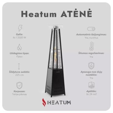 Dujinis šildytuvas 13,5kW Heatum Piramidė Atėnė Juoda 2 Dujinis šildytuvas 13,5kW Heatum Piramidė Atėnė Juoda 2
