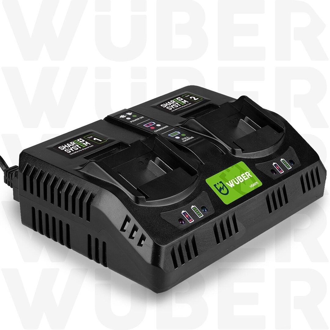 Dvigubas Li-Ion įkrovėjas WUBER 21,5 V | Visoms Share+ System baterijoms 2 Dvigubas Li-Ion įkrovėjas WUBER 21,5 V | Visoms Share+ System baterijoms 2