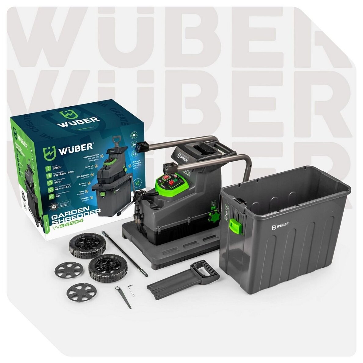 Elektrinis šakų smulkintuvas 2800W WUBER 44 mm | 60 l 12