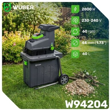Elektrinis šakų smulkintuvas 2800W WUBER 44 mm | 60 l 6