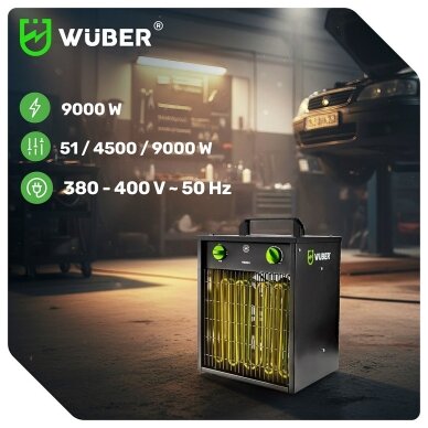 Elektrinis šildytuvas su termostatu 9kW WUBER 400V 8 Elektrinis šildytuvas su termostatu 9kW WUBER 400V 8