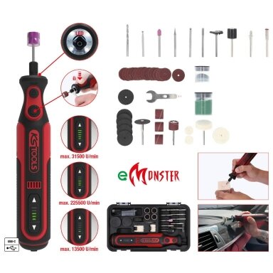 eMonster akumuliatorinis tiesinis šlifuoklis, 50 vnt., KS Tools eMonster akumuliatorinis tiesinis šlifuoklis, 50 vnt., KS Tools