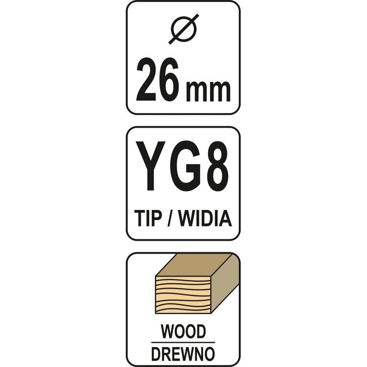 Freza medžiui 26mm grąžtas lankstams YATO 3 Freza medžiui 26mm grąžtas lankstams YATO 3