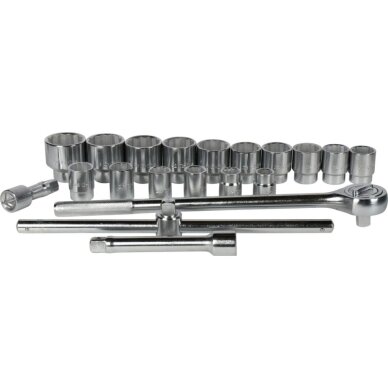 Galvučių komplektas 12 kampų | metalinė dėžė | 20 mm (3/4") | 21 vnt. ESSEN TOOLS 4