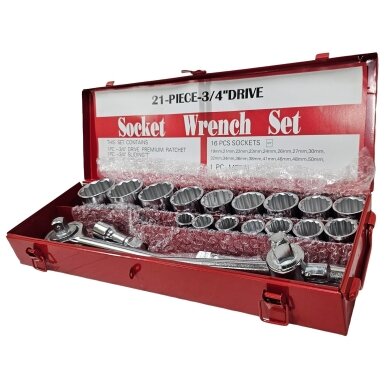 Galvučių komplektas 12 kampų | metalinė dėžė | 20 mm (3/4") | 21 vnt. ESSEN TOOLS 2