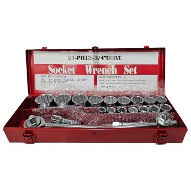 Galvučių komplektas 12 kampų | metalinė dėžė | 20 mm (3/4") | 21 vnt. ESSEN TOOLS