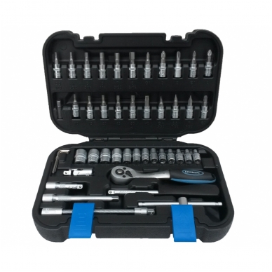 Galvučių su terkšle rinkinys 1/4", 46 vnt. 4 Galvučių su terkšle rinkinys 1/4", 46 vnt. 4