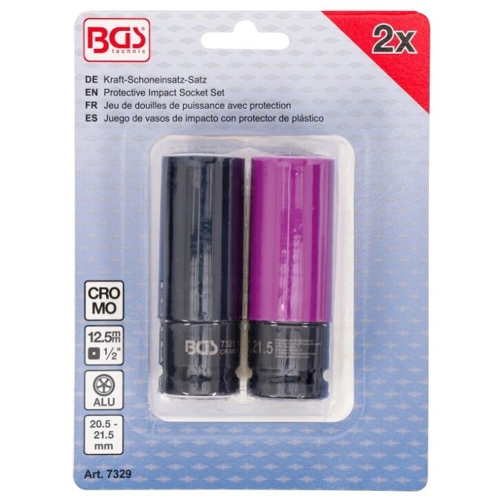 Galvutės smūginės ilgos plonasienės | su plastikine apsauga | 12,5 mm (1/2") | 20.5 + 21.5 mm | 2 vnt BGS 3 Galvutės smūginės ilgos plonasienės | su plastikine apsauga | 12,5 mm (1/2") | 20.5 + 21.5 mm | 2 vnt BGS 3