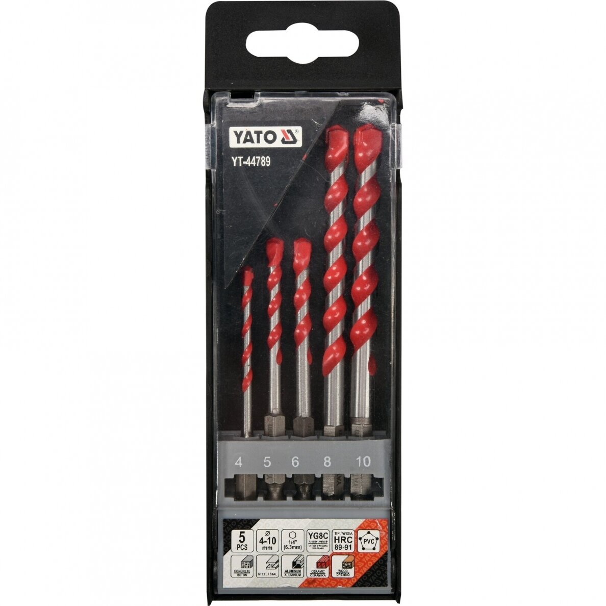 Grąžtų rinkinys su Hex 6.3 mm (1/4") galu universalūs 4-10mm, 5vnt. YATO YT-44789 Grąžtų rinkinys su Hex 6.3 mm (1/4") galu universalūs 4-10mm, 5vnt. YATO YT-44789