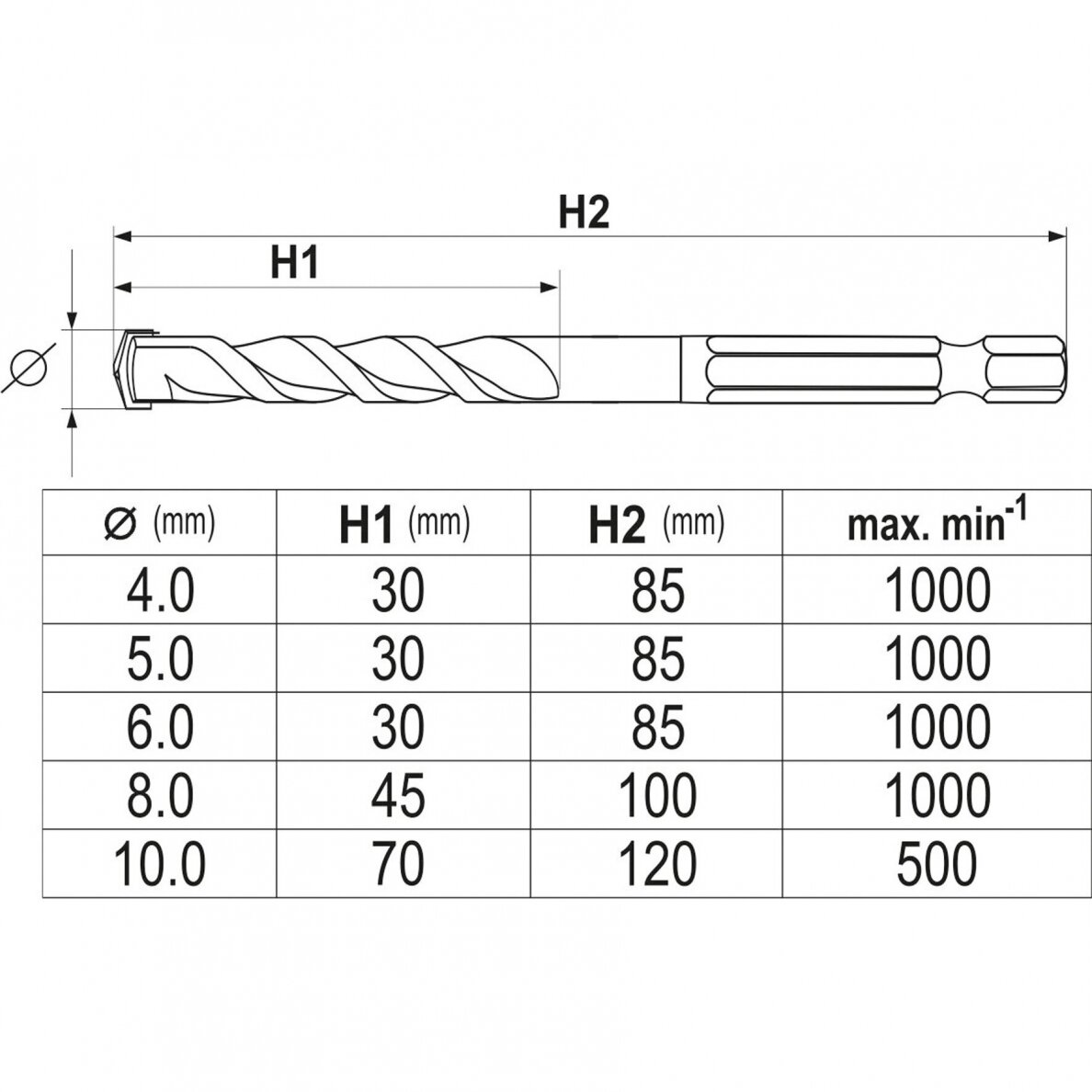 Grąžtų rinkinys su Hex 6.3 mm (1/4") galu universalūs 4-10mm, 5vnt. YATO YT-44789 1