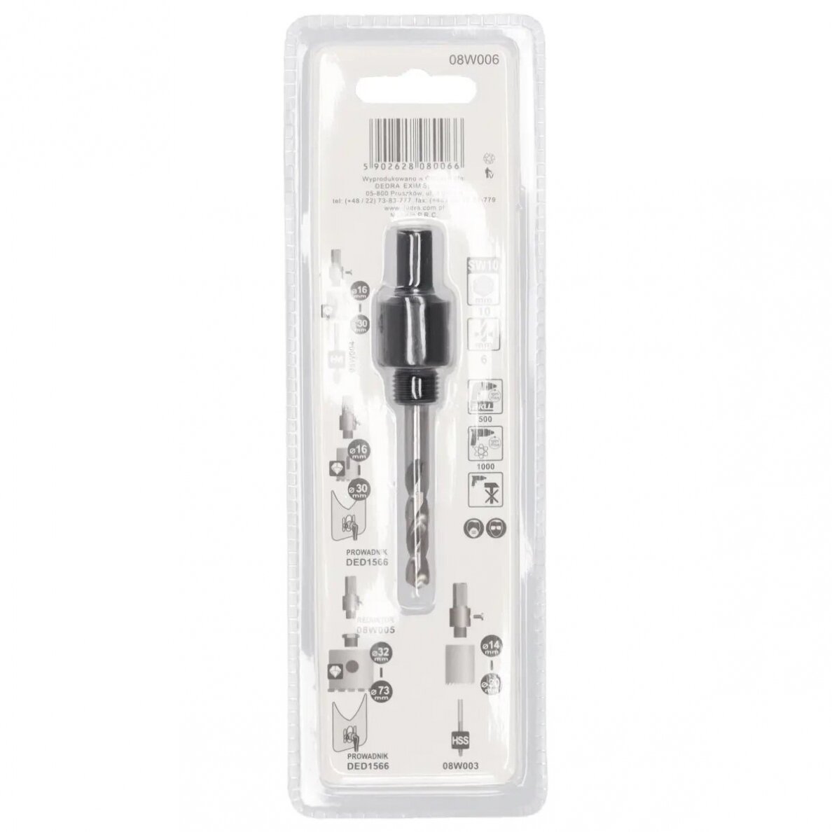 Gręžimo karūnų laikiklis BI-METAL 14-30mm su grąžtu HEX10 DEDRA 08W006 3