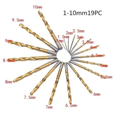 Grąžtų rinkinys HSS-Titan 1-10mm 19vnt Grąžtų rinkinys HSS-Titan 1-10mm 19vnt