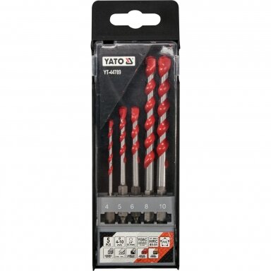 Grąžtų rinkinys su Hex 6.3 mm (1/4") galu universalūs 4-10mm, 5vnt. YATO YT-44789 Grąžtų rinkinys su Hex 6.3 mm (1/4") galu universalūs 4-10mm, 5vnt. YATO YT-44789