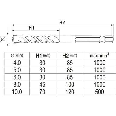 Grąžtų rinkinys su Hex 6.3 mm (1/4") galu universalūs 4-10mm, 5vnt. YATO YT-44789 Grąžtų rinkinys su Hex 6.3 mm (1/4") galu universalūs 4-10mm, 5vnt. YATO YT-44789