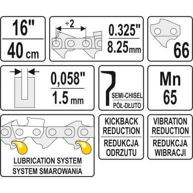 Grandinė pjūklui 18" .325" 0,058" 72 dantys YATO 2